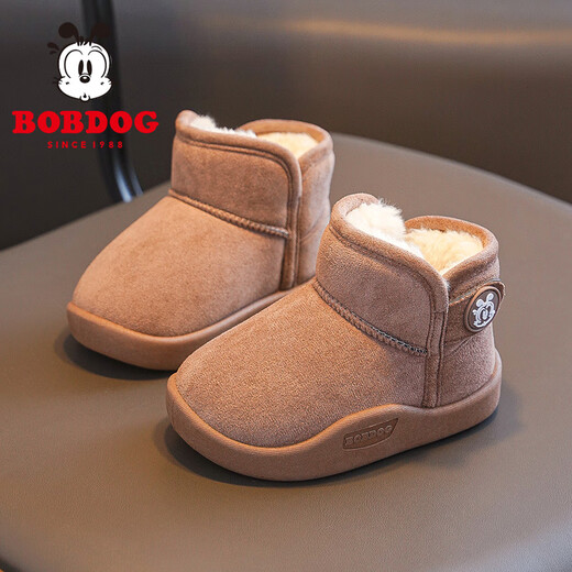 Babudou children's shoes winter warm children's snow shoes plus velvet thickened boys' toddler shoes 116345039 coffee brown 27