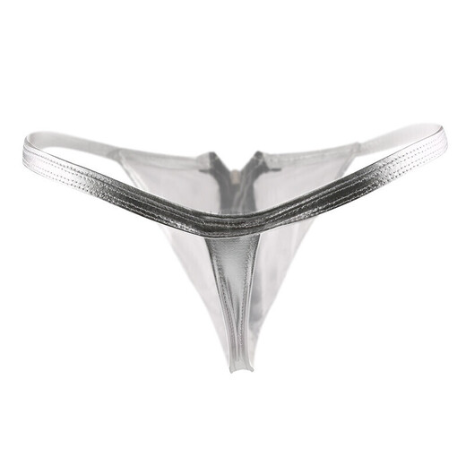 Hot and provocative leather thong couple zipper underwear sexy no-take-off zipper open panties passion suit for women and men in silver