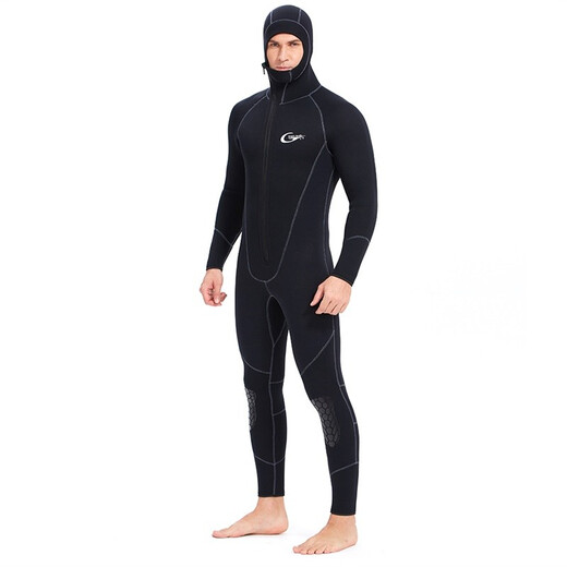 Swimming speed (Yon sub) YON SUB wetsuit one-piece thickened hooded wetsuit snorkeling suit 5mm winter swimming thermal suit cold-proof surfing suit black 5MM thickness XL
