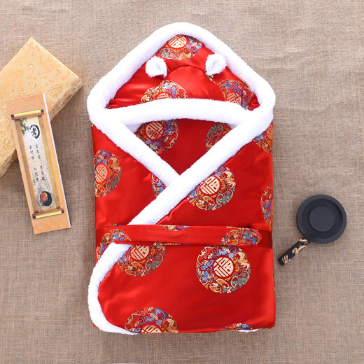 Acacia Tong baby blanket autumn and winter thickened baby warm blanket for outings newborn red blanket swaddle full moon gift Wufulinmenhong autumn and winter thicker version 8-20 90*90