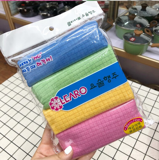 Aoyanlai 4P magic rag, microfiber rag, non-greasy, Korean kitchen scouring pad and floor wiping cloth