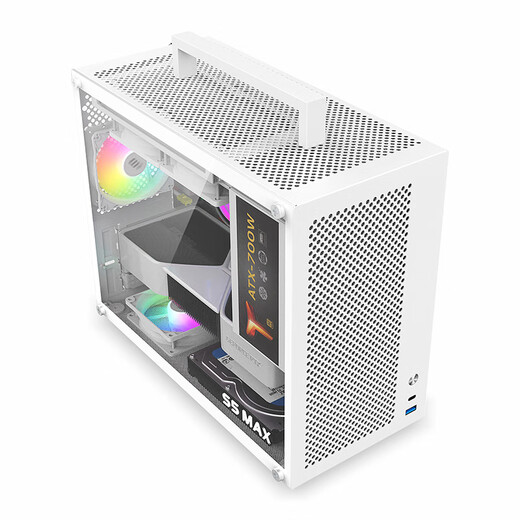 鱼巢 (MetalFish) S5MAX 电脑台式机小机箱 手提迷你桌面 多网孔散热支持180水冷 白色机箱+3个白光风扇