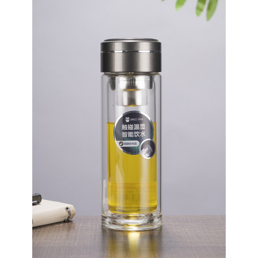 Shantoulin Village Light Luxury High Great Glass Copa de vidrio Gran capacidad de temperatura inteligente Pantalla de engrosamiento de engrosamiento de doble capa 4884 gris (300 ml)