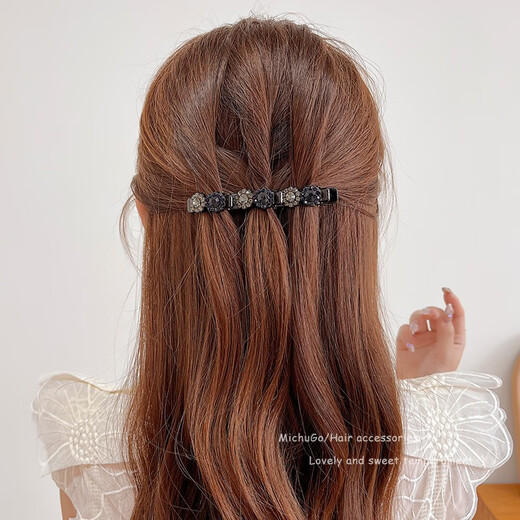 Zhuo Keke Korean elegant temperament braided hair clip for women with side bangs and broken hair artifact duckbill clip headdress fluffy hair clip sunflower ink blue 2 pieces