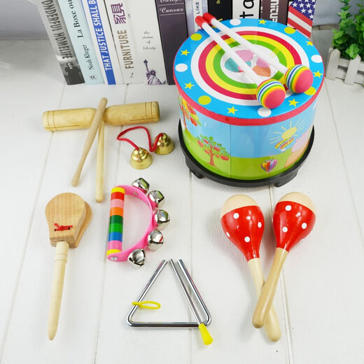 
Net Tong Qibei Children's Drum Toy Double-sided Drum Soldier Drummer Clapping Drummer Kinder Orff Percussion Instrument Kindergarten Baby Small Drum Large Snake Drum Cartoon Musical Instrument Pattern