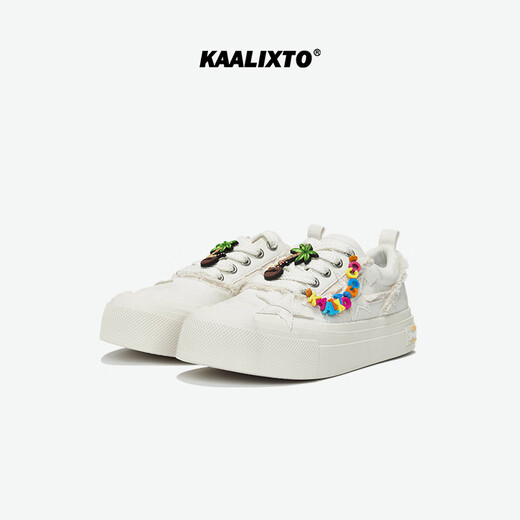 Kaalixto星星鞋原创国潮设计小众潮流新款光变白色椰树运动帆布鞋男女同款 白色 39