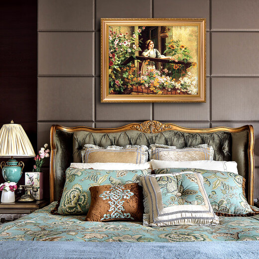 Kaiser Banner Europäischer und amerikanischer pastoraler handbemalte klassische Figuren Ölgemälde Wohnzimmer Dekoration Malerei Sofa Hintergrund Wandmalerei Schlafzimmer Hängende Malerei 692 Gold Massivholz Rahmen 200x110
