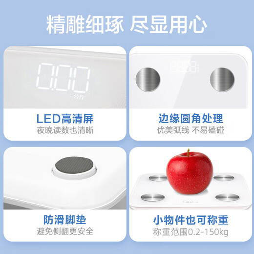 Escala de grasa corporal inteligente de MIDEA Escala de grasa corporal Precisión Precisión Electrónica Escala de peso humano Escala de peso Escala de peso Bluetooth Connect 20 Monitoreo de datos físicos