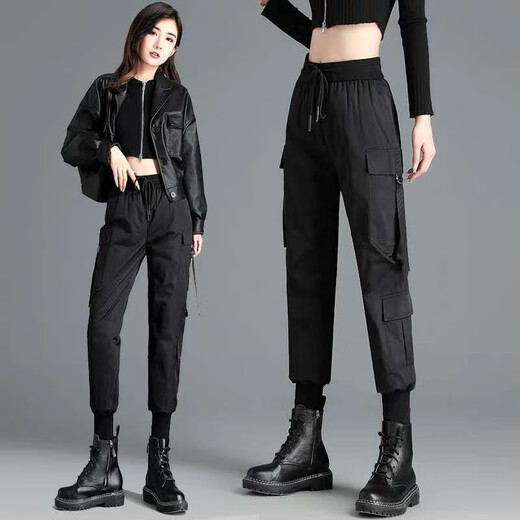 Madian Workwear Down Pants Women's Outerwear Thickened 2024 Winter Fashion New Warm White Duck Down Slim Plush Pants Black Regular Version L Recommendation (110-120 Jin Jin equals 0.5 kg)