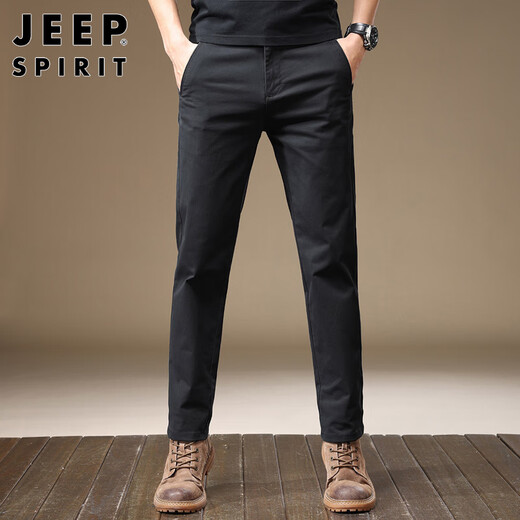JEEP SPIRIT Jeep Casual Pants Men's Autumn and Winter Korean Style Pants Men's Business Stretch Straight Men's Pants Black 33