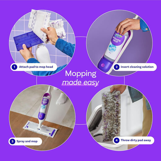 SWIFFER imported from the United States SWIFFER PowerMop pads 5X powerful electric water spray mop set and replacement 5X mop replacement box 10 dry wipes 2 bottles of detergent -- 5X replacement