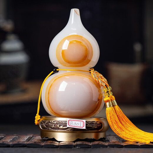 宰搂天然玉石葫芦铜玉摆件乔迁开业礼品中国风客厅摆设 13白玉葫芦15807配黄铜底座+流苏
