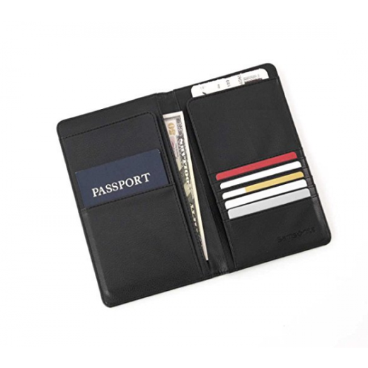 Billetera Samsonite (Samsonite), bolso para hombres, certificado, pasaporte de viaje de cuero, moda clásica y versátil, viajes de negocios y ocio 44818, negro, vida diaria simple 1 1