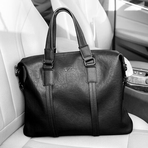 Cow mallette sac à main masculin Horizontal Business Casual Sac Men's Sac Mend Computer Sac C-9888 Black 14 pouces