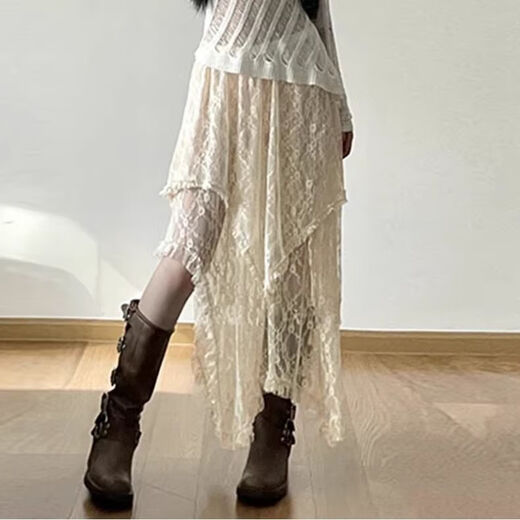 Xier fat mm Korean style lace skirt mid-length stacked butt curtain design irregular hem long skirt holiday style one size fits all up to 120 Jin Jin is equal to 0.5 kg
