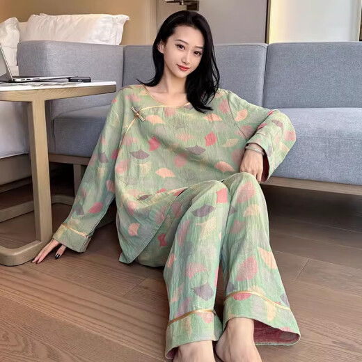 Jiuhongfei Fat MM Pajamas para mujeres en primavera y otoño gran tamaño puro algodón retro de algodón de algodón floral de algodón de algodón de algodón más grasa más 200 jin [Jin es igual a 0.5 kg] YZ16802 5XL (180-240 Jin [Jin equivale a 0.5 kg])