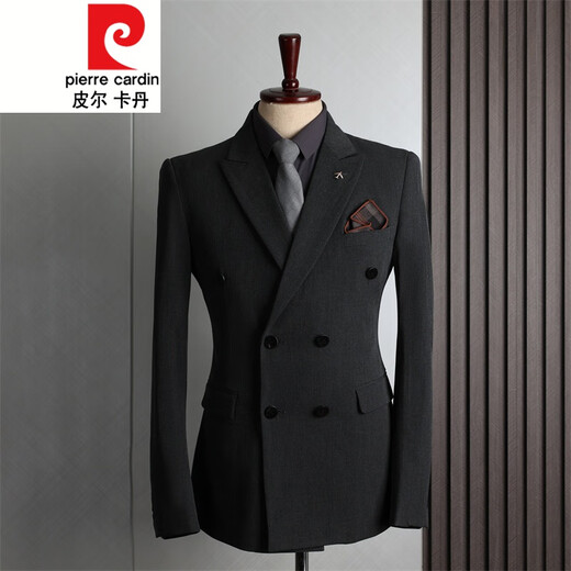 Pierre Cardin suit men's British style double-breasted business casual suit three-piece groom's wedding dress navy blue (suit + pants) 2XL (190)