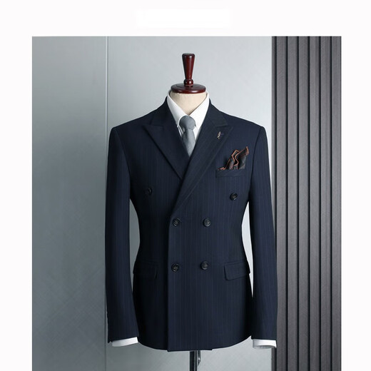 Walker Shop Groom's Suit Men's Striped Double-Breasted Suit British Retro Business Casual Formal Wedding Dress Suit Black Three-piece Suit XL