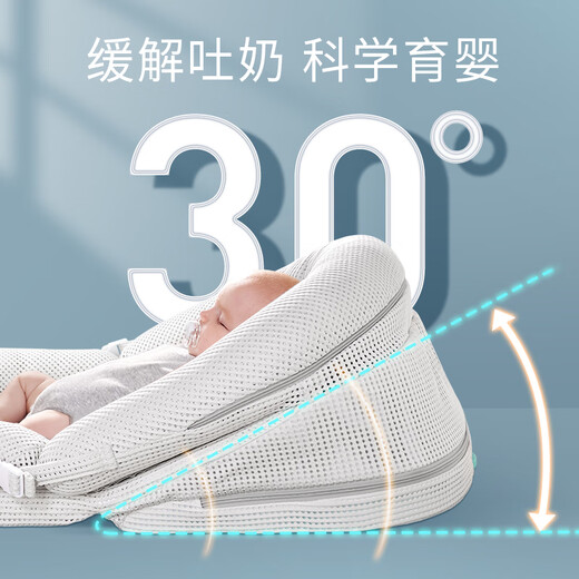 史威比（Sweeby）婴儿床中床新生儿防吐奶斜坡枕便携式可折叠宝宝哄睡床 安伯灰丨免抱起升降丨防压防惊跳