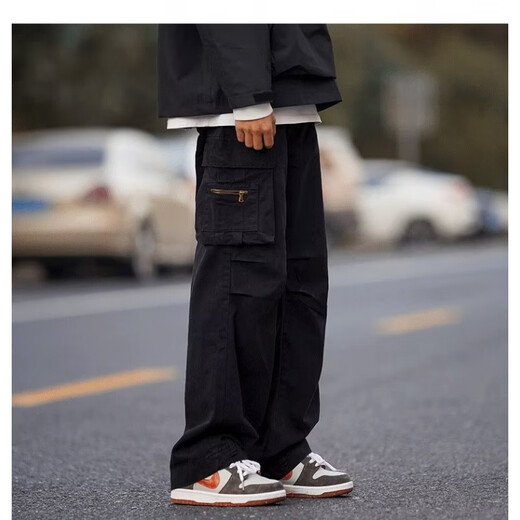 
POUM men's spring and summer long pants men's trendy brand 2025 new work pants men's vibe style straight casual pants men SM-DS19 dark gray XL [120-140Jin[Jin equals 0.5 kg]] The size is small and it is recommended to take a larger size