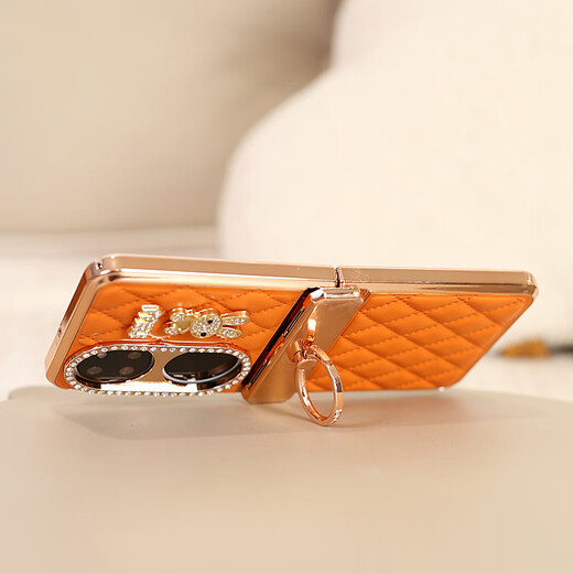 Speed ​​summer hinge full-inclusive high-end suitable for Huawei Pocket2 mobile phone case small fragrance style crossbody folding anti-fall pockets women's ring buckle p50pocket new orange premium [orange] hinge full-inclusive leather case + crossbody chain + bead chain Huawei Pocket 2