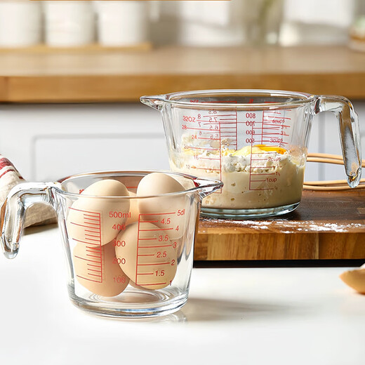 YOUAO glass measuring cup, graduated milk cup, household high temperature resistant ml large capacity cup 500ml