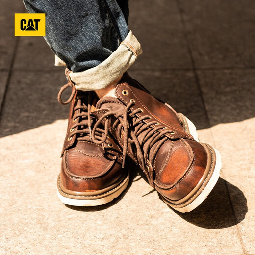 卡特（CAT）马丁靴工装靴男鞋经典款BRAVADO轻户外复古时尚牛皮面机车靴 深棕P712950 40
