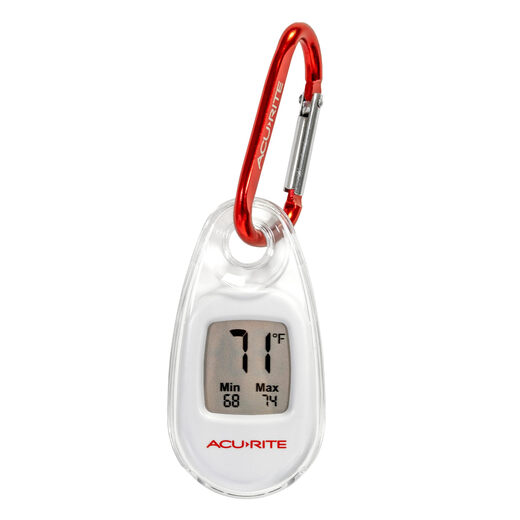 AcuRite portable digital thermometer for indoor and outdoor use with carabiner clip