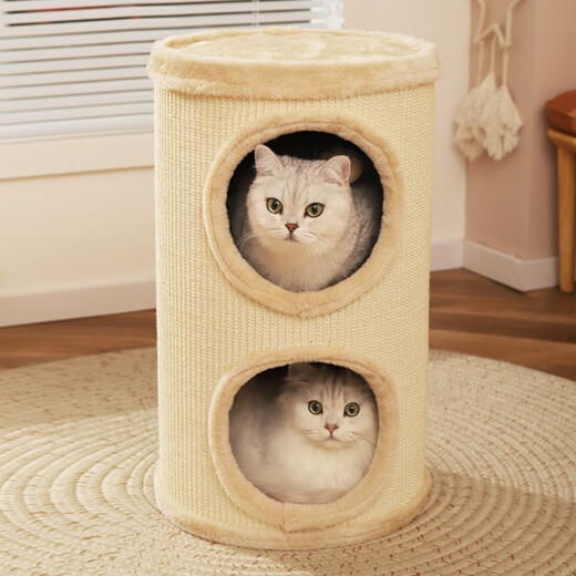 Huayuan pet equipment (hoopet) cat nest, cat climbing frame, integrated cat tree, plush warm cat house, double-layer cat scratching board, sisal bucket, cat toy, cat climbing frame, beige sisal bucket (available for multiple cats, no spring couplets)