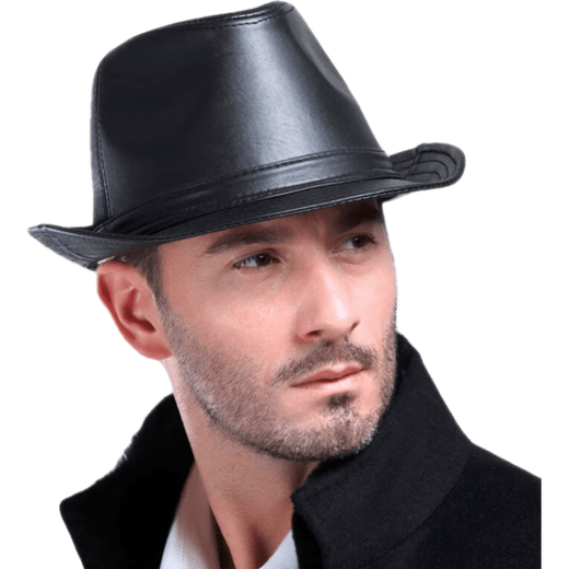 Fadaishan spring and autumn genuine leather hat men's sheepskin jazz hat British big brim gentleman hat winter middle-aged and elderly leather hat trendy hat black 59--60