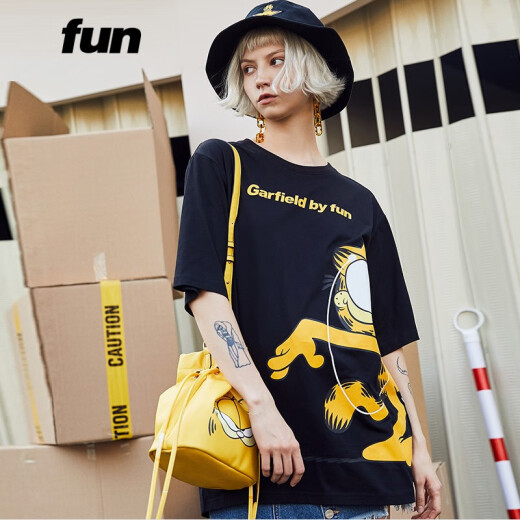 Fun international fashion brand T-shirt new product oversized fashion casual trend Garfield genuine authorized co-branded cute personality summer loose short-sleeved female black S/160/80A