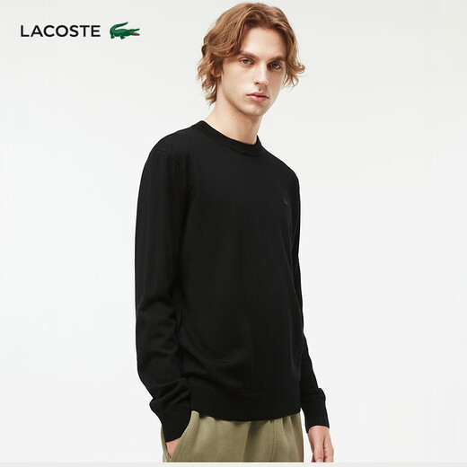 Lacoste Crocodile Crocodile Men's Spring y Autumn Color sólido Cardigano de cárdera de cuello redondo de manga larga AH1969 031/Negro L 5