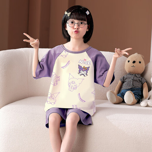Manidu Summer Children's Kurome Pajamas Thin Cartoon Suit Little Girls Pure Cotton Short-Sleeved Girls Big Children Home Clothes Cotton M6636 Female Double Short 100cm 8 Sizes Recommended 100-105cm