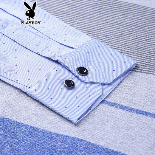 Camiseta de manga larga de Playboy Spring Camiseta de algodón para hombres de algodón de mediana edad y camiseta de gran tamaño de jóvenes camiseta de dos piezas de dos piezas de dos piezas ropa de otoño 3879 azul 165/m