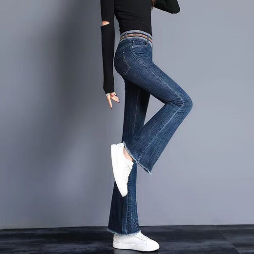 庄蒂诗牛仔嗽叭裤女九分裤微喇叭高腰微喇牛仔裤女长裤春季百搭显瘦马蹄 天蓝色 9901桃心 S