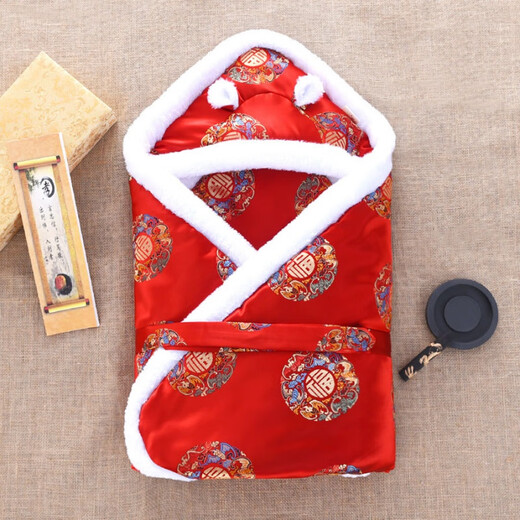 Acacia Tong baby blanket autumn and winter thickened baby warm blanket for outings newborn red blanket swaddle full moon gift Wufulinmenhong autumn and winter thicker version 8-20 90*90