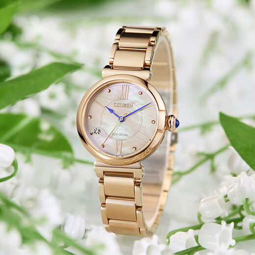 Citizen (CITIZEN) watch women's Japanese and Korean watch small bell flower light kinetic energy mother-of-pearl steel belt student Valentine's Day gift EM1073-85Y