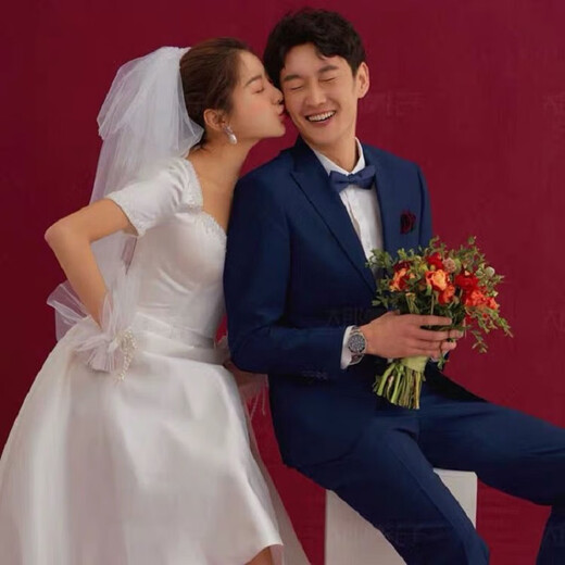 Crystal fluffy short veil registration bow bridal veil headdress fashionable retro wedding photo props