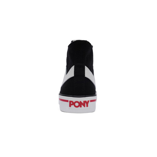 普尼（PONY）春夏季帆布鞋男女情侣高帮撞色帆布鞋耐磨舒适休闲百搭透气硫化鞋 黑/白 242U1SH04BK 39
