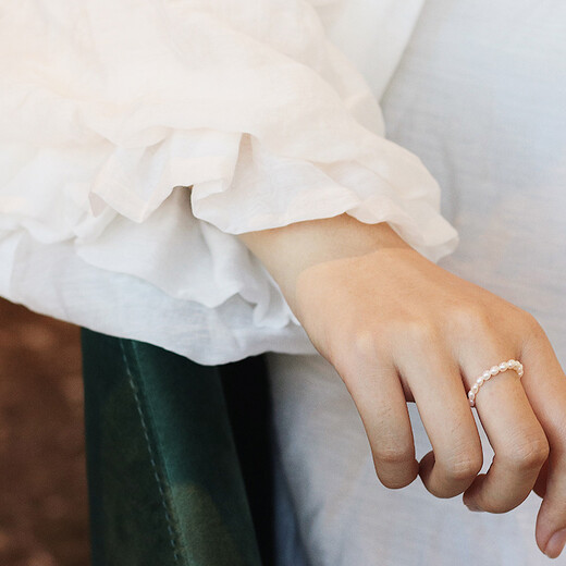 MOYANYU Baroque freshwater pearl ring, unobtrusive and beautiful stacking with pearl ring, high-end French retro pearl ring - elastic style - worry-free size