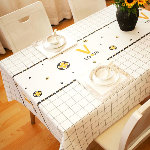 Pyramid tablecloth waterproof and oil-proof tablecloth anti-scalding no-wash table mat living room coffee table mat simple rectangular tablecloth table mat LOVE blue grid 137*180cm
