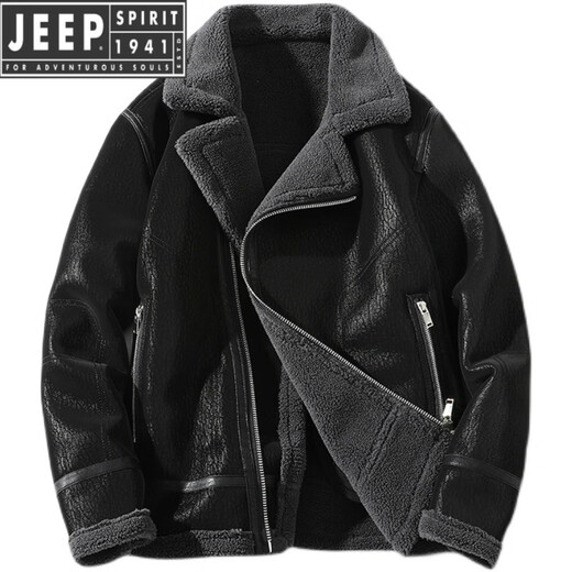 
Jeep (JEEP) fur integrated men's winter large size plus velvet thickened leather jacket short motorcycle suit leather jacket men's lamb fur coat black XL