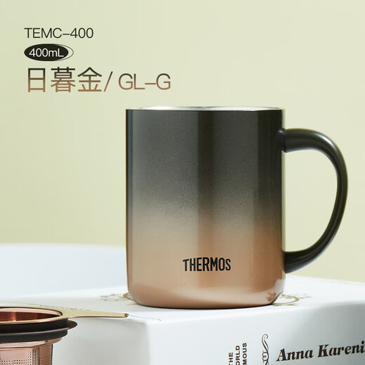 THERMOS mug stainless steel tea cup large capacity handle cup thermal coffee cup group purchase birthday gift TEMC titanium plated tea drain Nippon Gold 400ml
