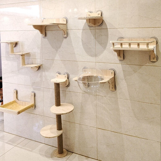 吸盘猫墙壁挂式免打孔玻璃猫爬架吊床实木猫窝豪华大型梯子太空舱猫抓板耐磨耐抓磨爪猫玩具上墙家具 豪华套餐