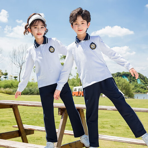
Tongran Primary School Uniform Spring and Autumn T-shirt T-shirt POLO shirt Two-piece Kindergarten clothing British style children's class uniform 9276 blue long sleeves + trousers 170cm