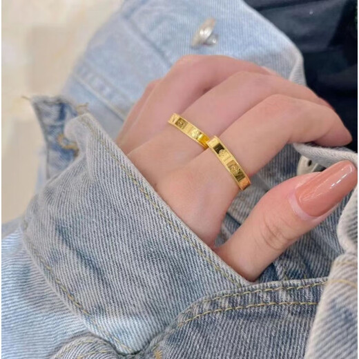 Five-flowered four-leaf clover bracelet new 24K gold women's 999 plain gold clover bracelet 3D hard four-leaf clover ring #6, about 4.2 grams