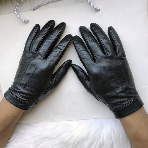 Gold Longyue men's lambskin genuine leather gloves touch screen thin unlined single layer soft sheepskin driving outdoor gloves with split fingers for spring, autumn and winter plus velvet for warmth black plus small size for repairing hands black S plus velvet