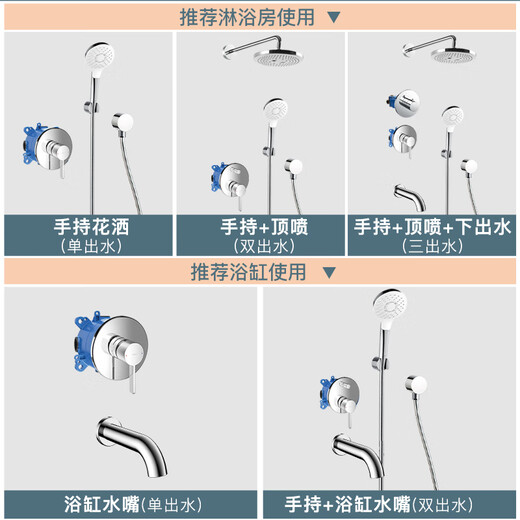 TOTO暗装入墙式淋浴花洒TBG11303 11304隐藏嵌入墙浴缸全铜水龙头 双路出水面板+三模模花洒+顶喷