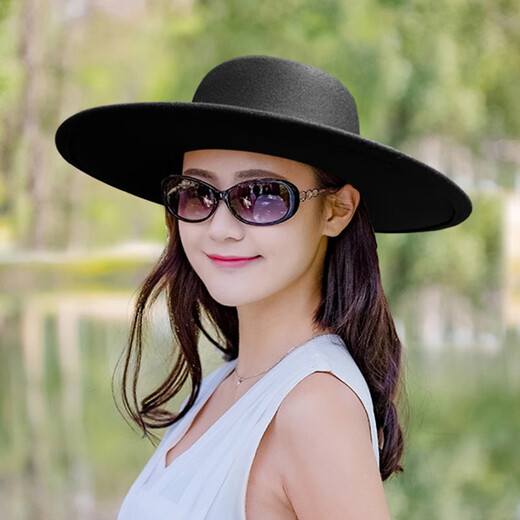 Select European and American retro British wide-brim flat top hat large-brimmed jazz hat autumn and winter fashionable casual felt hat for men and women red normal size suitable for 56-58cm head circumference