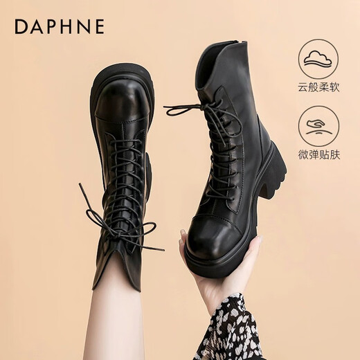 Daphne (DAPHNE) official thick-soled Martin boots for women 2024 new autumn black short boots for women British style small boots for women versatile black [main picture thick-soled V-mouth-6.5cm] 36